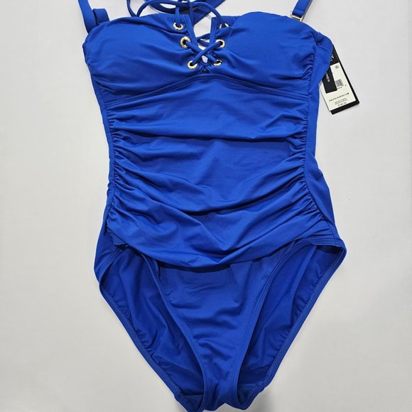 Lauren Ralph Lauren Lace-up Bandeau Tummy-Control One-Piece Swimsuit Siz… - Picture 5 of 11
